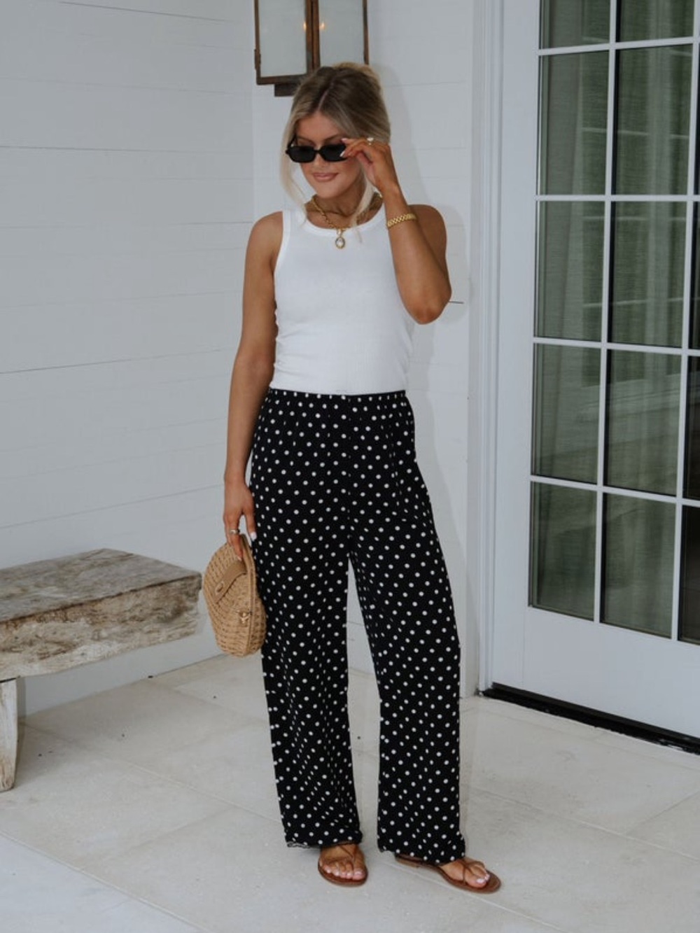 Polka Dot Satin Pants-Black